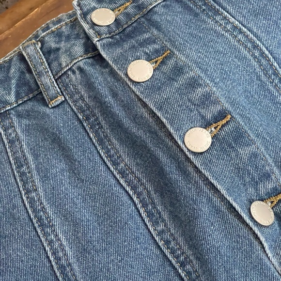 NWOT New Blue Button Fly Denim Ruffle Mini Skirt Size 28 High Waist - Picture 6 of 8
